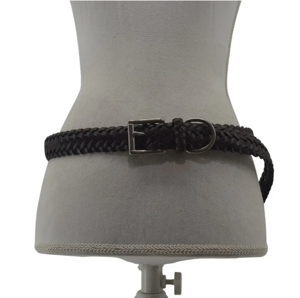 CRL Brown Leather Braided Weaved Men's Belt Silver Size 38